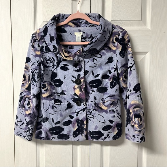 Anthropologie Odille Periwinkle Blue Purple Floral Velour Velvet Lined Jacket - Picture 3 of 16